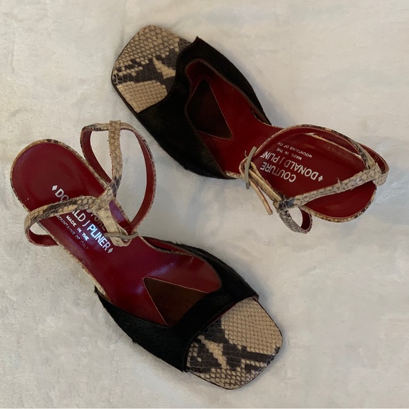 Vintage Donald Pliner Brown Haircalf & Snakeskin Sandals, Sz 10, Never worn! - Picture 2 of 12